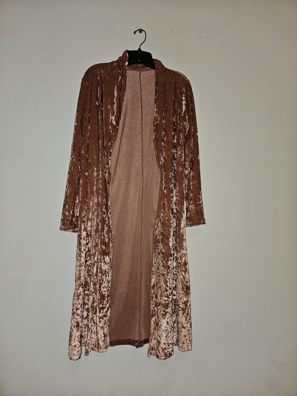 Vintage Blush Rose Crushed Velvet Duster Cardigan Size Medium - Picture 2 of 4
